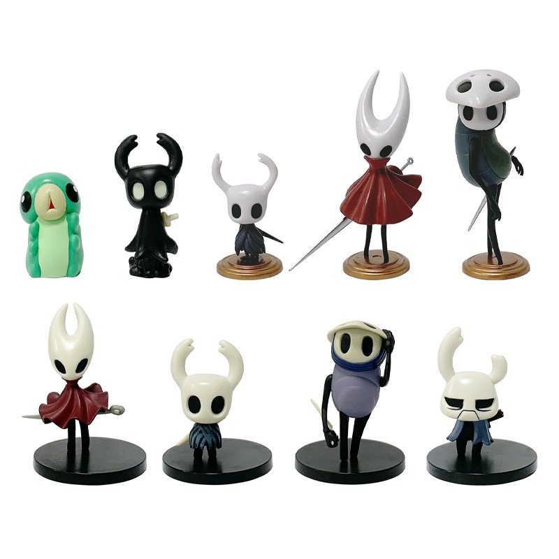 1 ชิ้น/3 ชิ้น/4 ชิ้น/9 ชิ้น/เซ็ตเกม Hollow Knight อะนิเมะรูป Aixlan ผ้าไหมเพลงอัศวิน Quirrel รุ่น Q PVC ตัวเลขการกระทําตุ๊กตาของเล่น