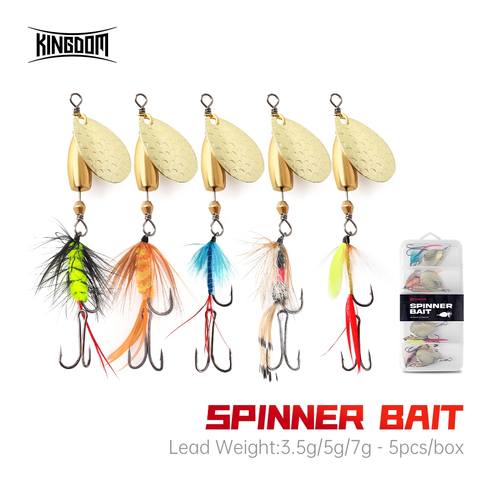 Kingdom PINNER BAIT Bionic Fishing Lure 5 ชิ้น/กล่องหมุนเลื่อม 8.5 ซม./9 ซม./9.5 ซม.3.5g/5g/7g 360°ห