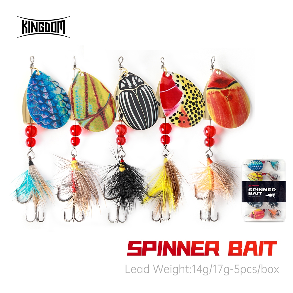 Kingdom PINNER BAIT Bionic Fishing Lure 5 ชิ้น/กล่องหมุนเลื่อม 9 ซม./9.5 ซม.14g/17g 360°ปั่นภายใต้น้
