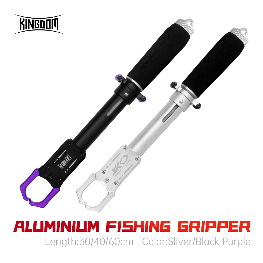 Kingdom อลูมิเนียมตกปลา Gripper เครื่องมือตกปลาแหนบปลา Tackle เครื่องมือ 360°หมุนได้ฟรี EVA Handle Fish Grip Fish Catcher ตกปลา Lip Gripper 30 ซม.40 ซม.60 ซม.