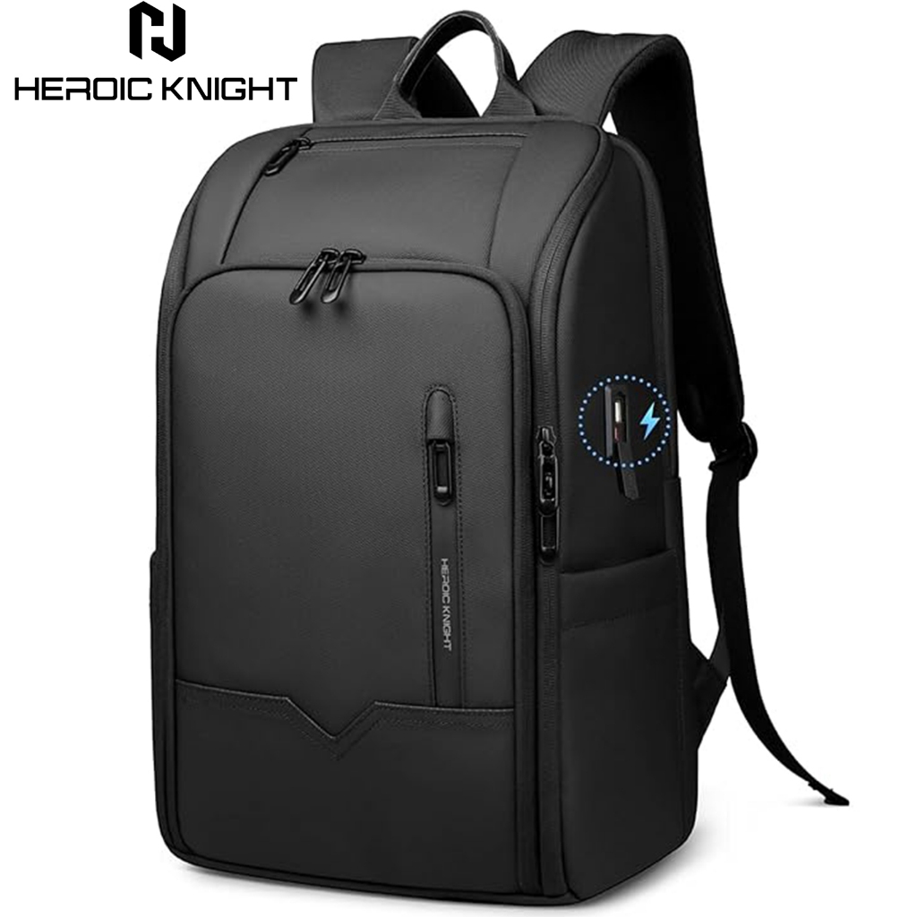 HEROIC KNIGHT กระเป๋าเป้ผู้ชายกันน้ําป้องกันการโจรกรรมพร้อมพอร์ต USB (15.6")