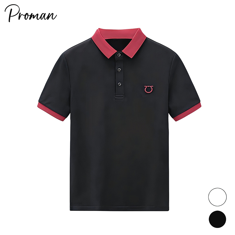 ⚡ProMan⚡เสื้อโปโลผู้ชาย  สไตล์ธุรกิจ  เสื้อผ้าผู้ชายแฟชั่น  เย็บปักถักร้อย  สีต่อ  ลำลอง