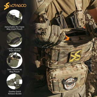 VOTAGOO เสื้อกั๊กยุทธวิธี 500D ไนล่อนยุทธวิธีแขวนหน้าอกทนทานอเนกประสงค์แขวนหน้าอก