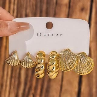Benge 3 ชิ้นโลหะสไตล์ C รูปร่าง Water Drop Bean ต่างหู Seaside Vacation Party ของขวัญอุปกรณ์เสริมแฟชั่น Vintage