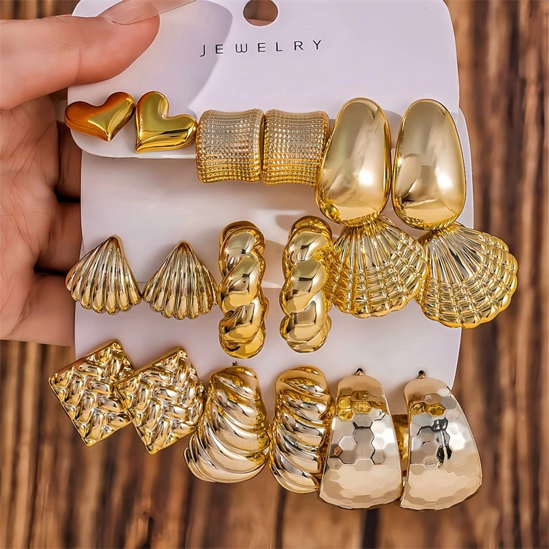 Benge 3 ชิ้นโลหะสไตล์ C รูปร่าง Water Drop Bean ต่างหู Seaside Vacation Party ของขวัญอุปกรณ์เสริมแฟชั่น Vintage