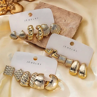 Benge 3 ชิ้นโลหะสไตล์ C รูปร่าง Water Drop Bean ต่างหู Seaside Vacation Party ของขวัญอุปกรณ์เสริมแฟชั่น Vintage