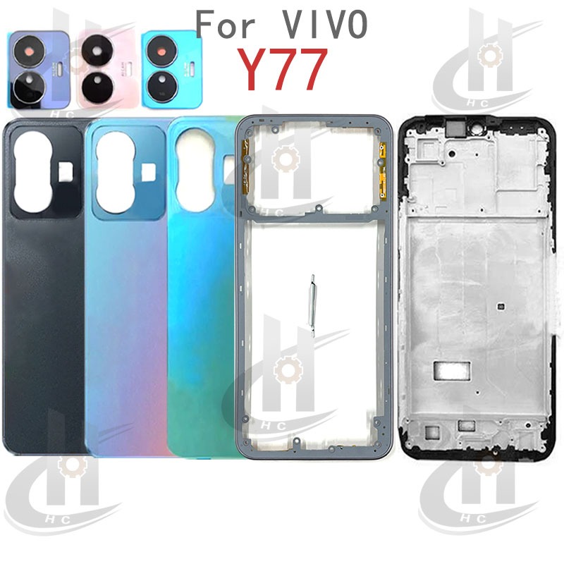 สําหรับ VIVO Y77 Y77e T1 แบตเตอรี่ฝาหลังกรอบกลาง + ปุ่ม + กรอบด้านหน้า LCD + เลนส์กล้อง