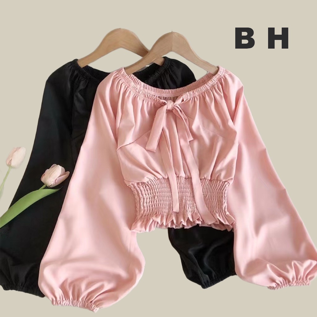 Bh สไตล์เกาหลีสุภาพสตรีเสื้อชีฟองพัฟแขน baju ผู้หญิง panjang