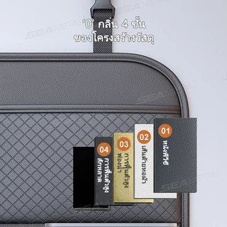 SEAMETAL ที่เก็บของในรถ กระเป๋าใส่ของหลังเบาะรถยนต์ หนัง PU ที่จัดระเบียบในรถ กันรอยเท้า กันน้ำ มีช่องใส่ทิชชู่ สำหรับรถทุกรุ่น