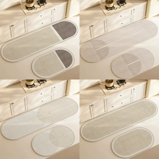 พรมห้องครัว วัสดุโคลนไดอะตอม พรมเช็ดเท้าลายบล็อกสีเส้นเรียบง…