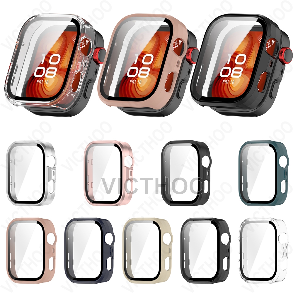 เคสพีซีแข็ง พร้อมฟิล์มกระจกนิรภัยเต็มหน้าจอ สําหรับ Huawei Watch Fit 5/Fit 5 Pro/Fit 4/Fit 4 Pro/Fit 3/Fit 2