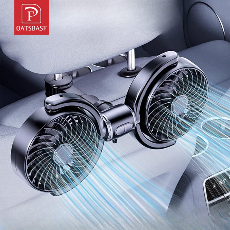 OATSBASF รถพัดลม พัดลมคู่เบาะหลัง พัดลมยูเอสบี หมุนได้ 360° พัดลมระบายความร้อนด้วยอากาศ
