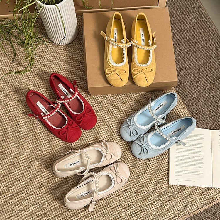 สุภาพสตรีรองเท้าแมรี่เจน 2025 แฟชั่นสไตล์ใหม่ทุกการแข่งขันลําลองบัลเล่ต์รองเท้ากระโหลกสไตล์ปากตื้นโบว์รองเท้านักเรียนผู้หญิง