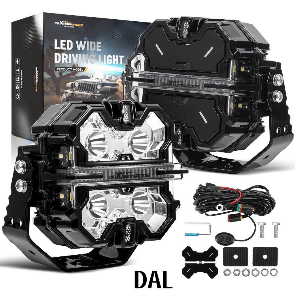 2 ชิ้น ไฟสปอตไลท์ LED ออฟโรด 270° ครอบคลุมกว้าง พร้อมไฟ DRL สีเหลือง/ขาว รุ่นยิงแสงด้านข้างความสว่างสูง สำหรับรถออฟโรด/กระบะ
