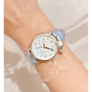 Sanrio Hello Kitty Kuromi Kids Round Quartz Watch 3D Stereoscopic Design Cartoon Dial Candy Color PU Strap Student Watchs