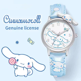 Sanrio Hello Kitty Kuromi Kids Round Quartz Watch 3D Stereoscopic Design Cartoon Dial Candy Color PU Strap Student Watchs