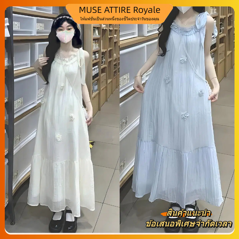 【เสื้อผ้าขนาดใหญ่ผู้หญิง】ชุดเดรสสายเดี่ยวไซส์ใหญ่โชว์สัดส่วน ผ้าลายดอกใส่เที่ยวทะเล 2025 - Royale