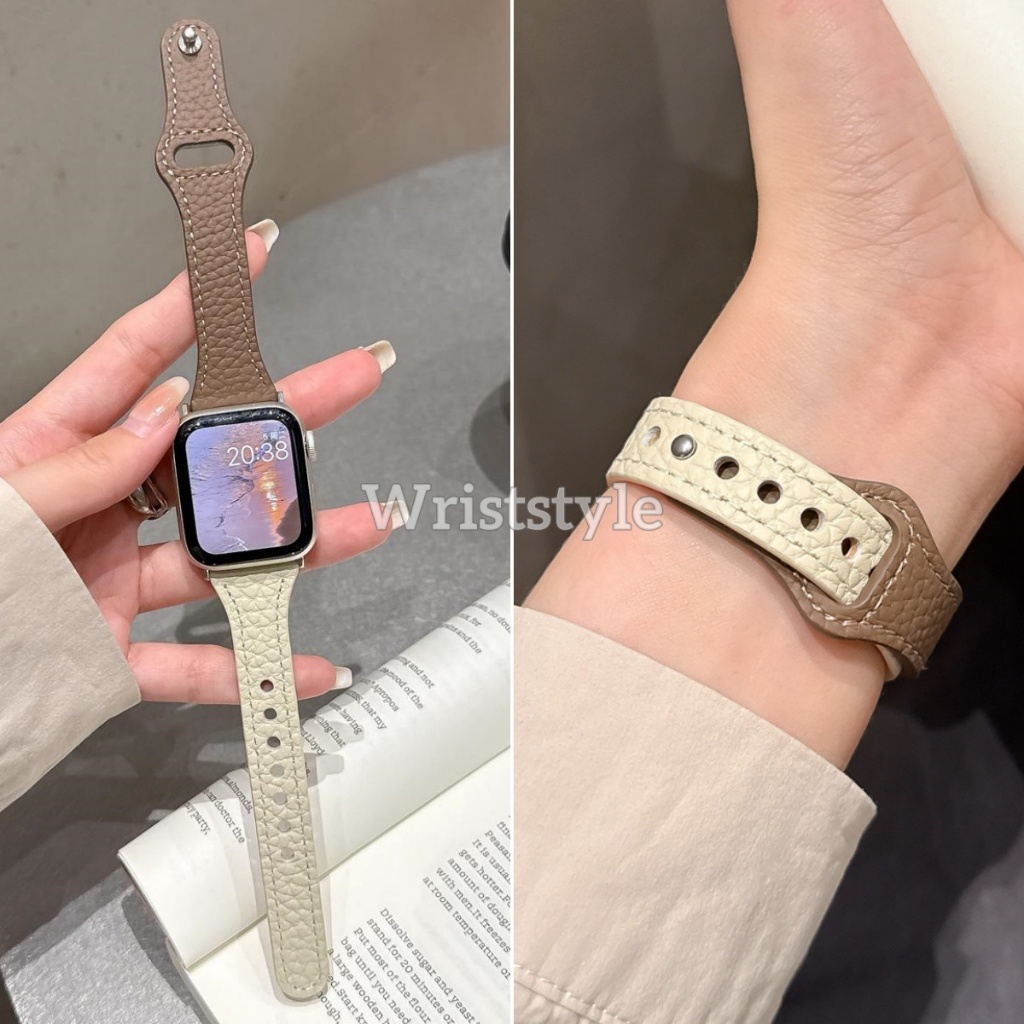 คู่สีสายหนังสําหรับ applewatch Series 10 S9 s8 7 6 5 4 3 2 1 SE2 ULTRA Skin friendly เปลี่ยนสร้อยข้อมือ iwatch 49MM 46 45 44 42 41 40 38 S10