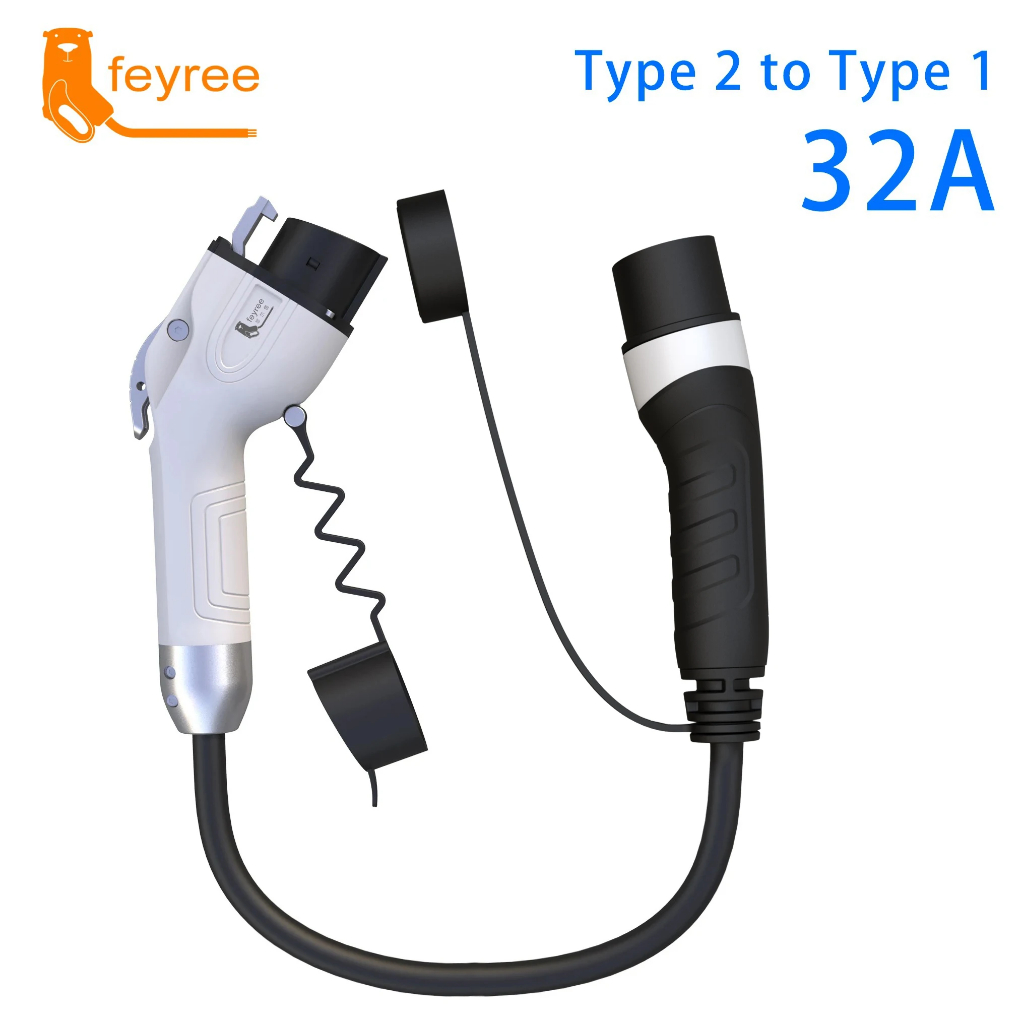Feyree ปลั๊กชาร์จ EV 32A Type1 SAEJ1772 เป็น Type2 IEC62196-2 16A พร้อมสายเคเบิล 5 ม. สําหรับยานพาหน