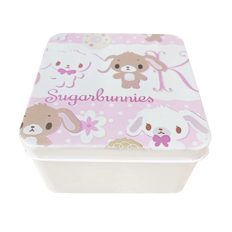 กล่องเก็บของทรงสี่เหลี่ยม Sugarbunnie พร้อมฝาปิดอเนกประสงค์ Kawaii กล่องเหล็กน่ารักเดสก์ท็อปกล่องจัดระเบียบขนาดเล็ก