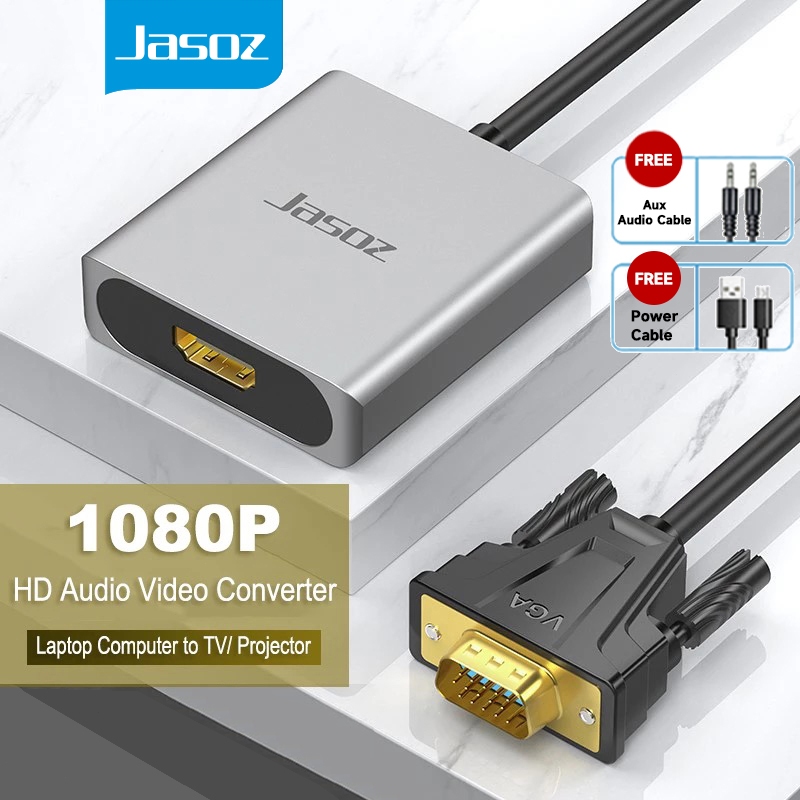 Jasoz VGA to HDMI Converter Adapter With Audio Output VGA Adapter for PC laptop to HDTV Projector