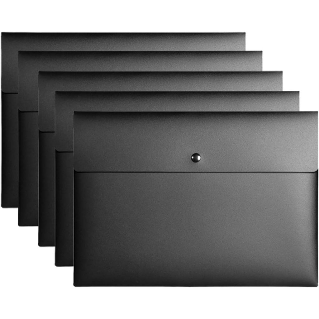 5 ชิ้น A5 ซองโฟลเดอร์สําหรับ Paperwork กระเป๋าสตางค์พลาสติกเอกสาร Organizer พร้อมปุ่ม Snap ปิด