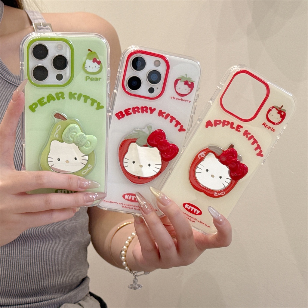 สําหรับ iphone case 16 Pro Max 15 Pro Max 14 Pro Max เคสโทรศัพท์กระจกคิตตี้ผลไม้หล่น