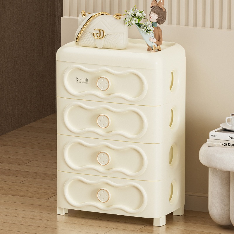 【White Cabinet】41cm สีครีม ตู้เก็บของ มีล้อ ที่เคลื่อนไหวได้ ลิ้นชักเก็บของ 3-6ชั้น ลิ้นชักใส่เสื้อผ้าเด็กอ่อน