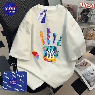 【พร้อมส่ง】🔥NASA ผ้าฝ้ายแท้100% แขนสั้น ทรงโอเวอร์ไซส์ เสื้อยืด ลายนิ้วมือกราฟฟิตี้🎨ใส่ได้ทั้งชายหญิง เสื้อYG551