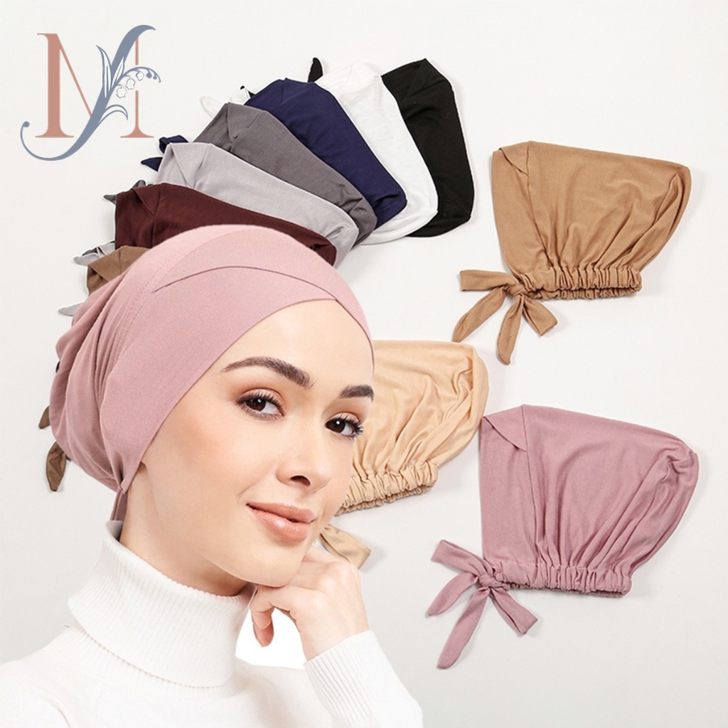 Lmlaveen สีทึบ Cross Hijab Undercap เชือกผูกยืดหยุ่นด้านใน Hijab ผู้หญิง Modal มุสลิม Instant Hijab 