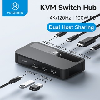 Hagibis USB C KVM Switch 1 Monitor 2 คอมพิวเตอร์ 4K HDMI KVM…