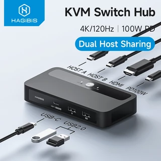 Hagibis USB C KVM Switch 1 Monitor 2 คอมพิวเตอร์ 4K HDMI KVM Switches Dual Host Sharing USB Hub PD สําหรับแชร์ One Monitor คีย์บอร์ดเมาส์เครื่องพิมพ์ PC แล็ปท็อปโทรศัพท์มือถือแท็บเล็ต