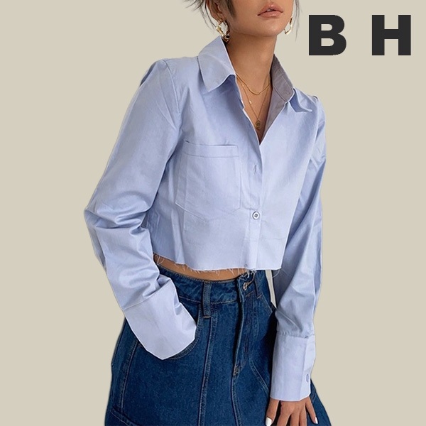 Bh เสื้อครอปวินเทจผู้หญิง Spice แขนยาวคอโปโลหลวม