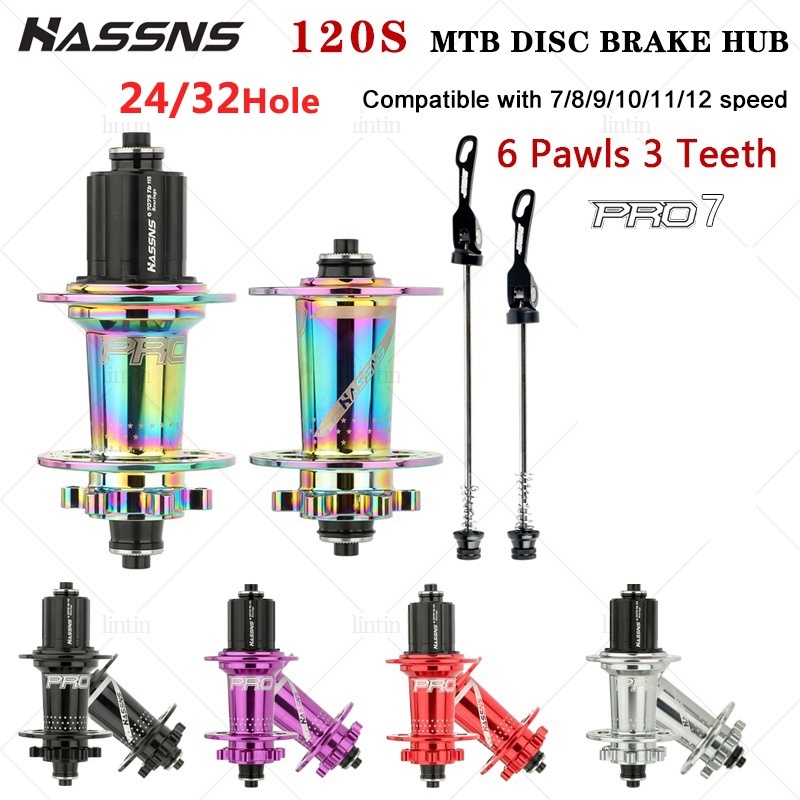 HASSNS PRO7 MTB Hub 6 Pawls 120 เสียง 32 36 หลุมสําหรับจักรยานเสือภูเขา HG เข้ากันได้กับความเร็ว 7-12
