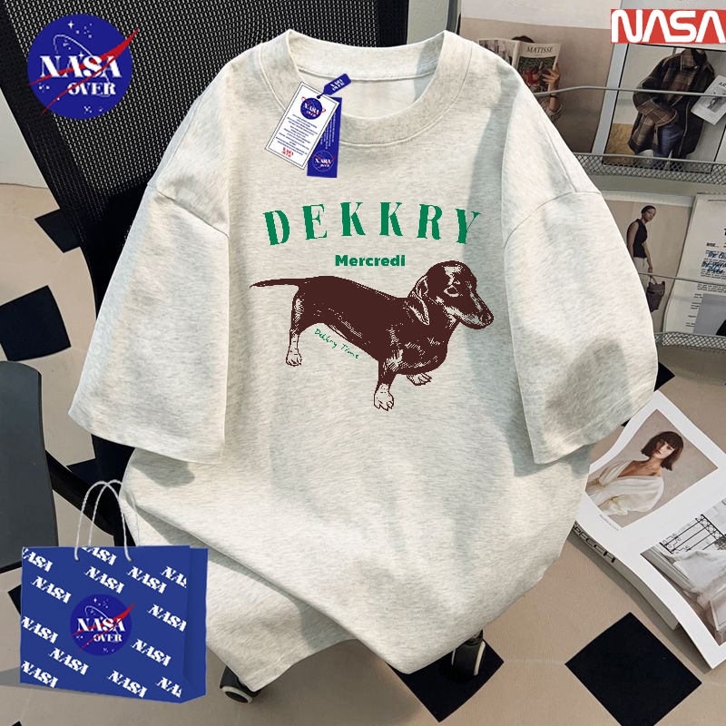 【พร้อมส่ง】🔥NASA คอกลม เสื้อ ผ้าฝ้ายแท้100% ทรงโอเวอร์ไซส์ แขนสั้น ลายน้องหมาสีดำ🐶ใส่ได้ทั้งชายหญิง เสื้อยืดYG622