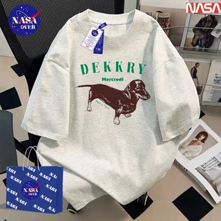 【พร้อมส่ง】🔥NASA คอกลม เสื้อ ผ้าฝ้ายแท้100% ทรงโอเวอร์ไซส์ แขนสั้น ลายน้องหมาสีดำ🐶ใส่ได้ทั้งชายหญิง เสื้อยืดYG622