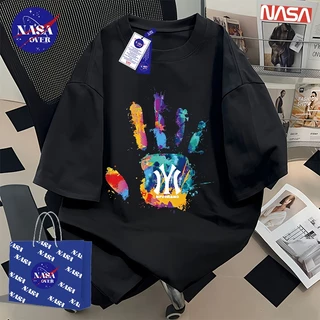【พร้อมส่ง】🔥NASA ผ้าฝ้ายแท้100% แขนสั้น ทรงโอเวอร์ไซส์ เสื้อยืด ลายนิ้วมือกราฟฟิตี้🎨ใส่ได้ทั้งชายหญิง เสื้อYG551