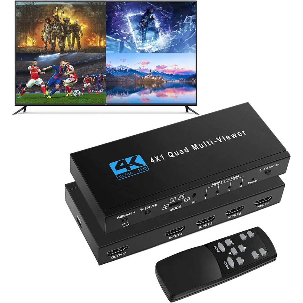 4K HDMI Quad Multi-Viewer 4x1 1080P HDMI 4 Screen Multiviewer Seamless Switcher 4 In 1 Out พร้อมรีโมทสําหรับกล้อง PC PS4 to HDTV