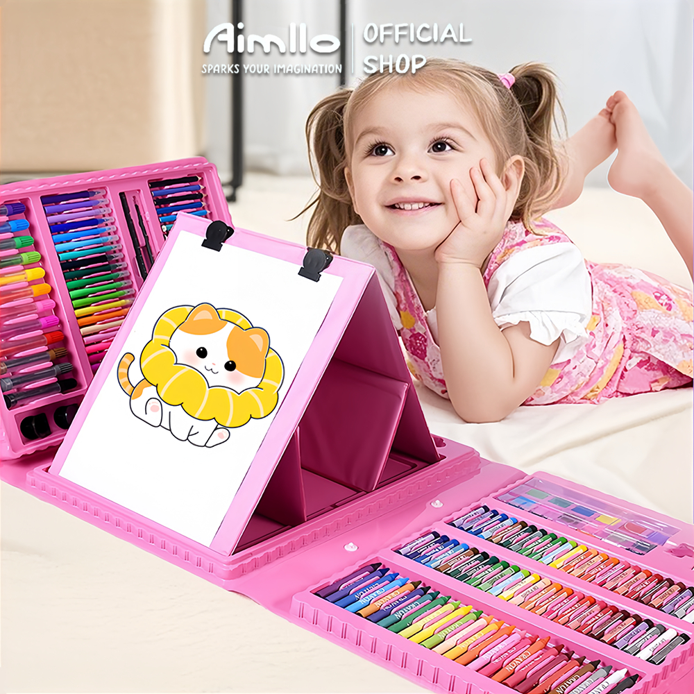 ชุดปากกาสีน้ำ 208 ชิ้น เครื่องมือวาดภาพสำหรับเด็ก กล่องวาดภาพศิลปะ ปากกาสี กล่องของขวัญแปรงครบชุด