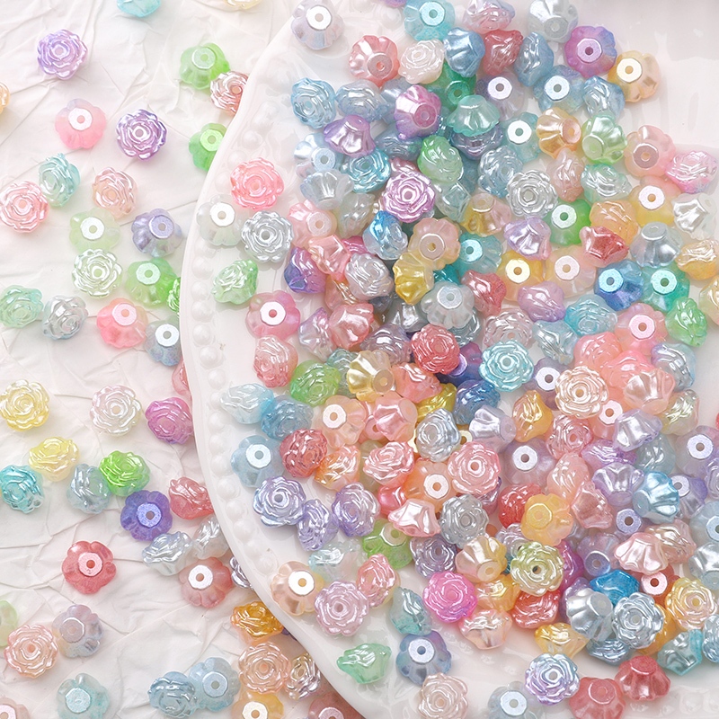 ลูกปัดดอกคาเมลเลีย/ลิลลี่ ABS ขนาด 8x5 มม. (ประมาณ 100 ชิ้น) แบบมุกเงาสวย  DIY Garland สร้อยข้อมืออุปกรณ์เสริม