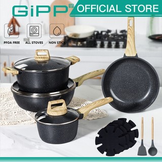 GiPP Cookware set  non stick Pan Set Medical Stone Suitable for All Stove PFOA & PTFE Free (14 PCS )