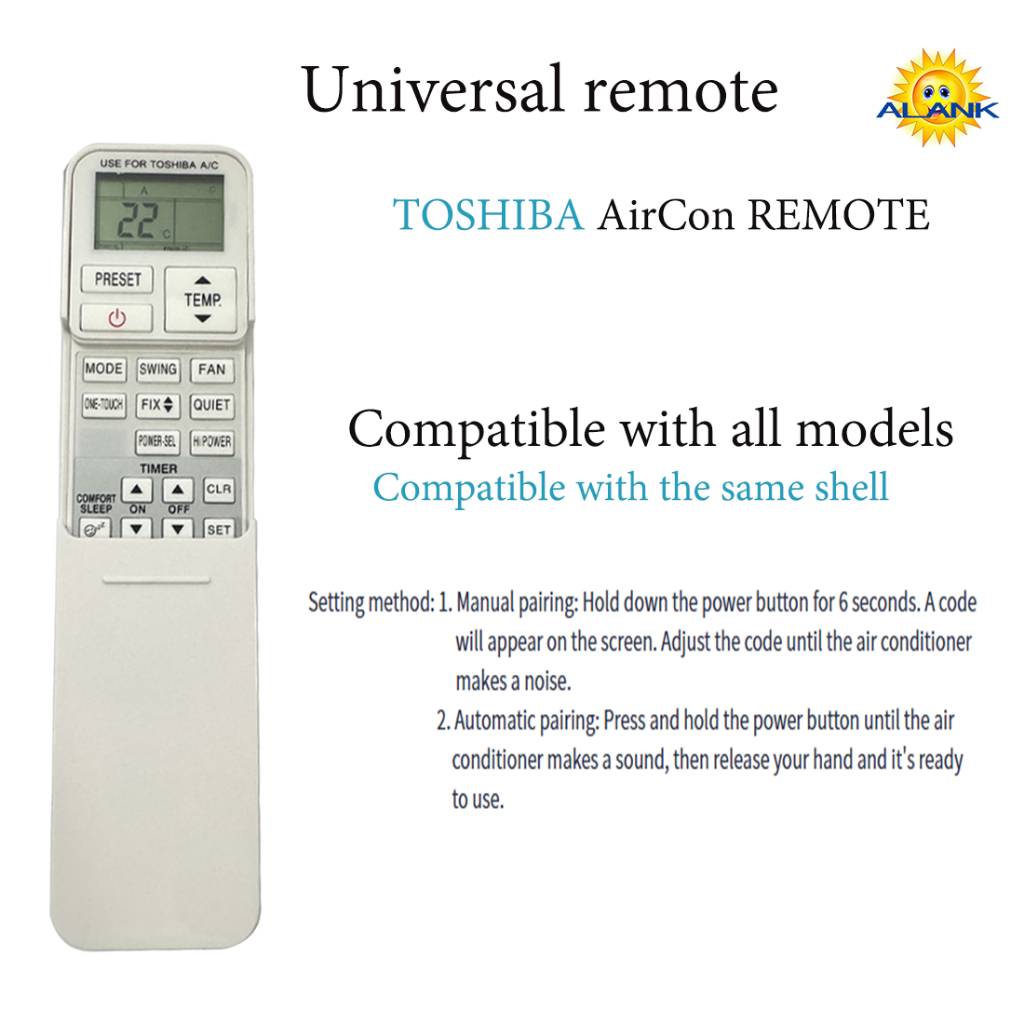 ALANK Toshiba รีโมทแอร์ Universal ใช้ได้กับทุกรุ่น (ใช้สําหรับแยกประเภท) เคสเดียวกันสามารถใช้ได้ ชุดง่าย