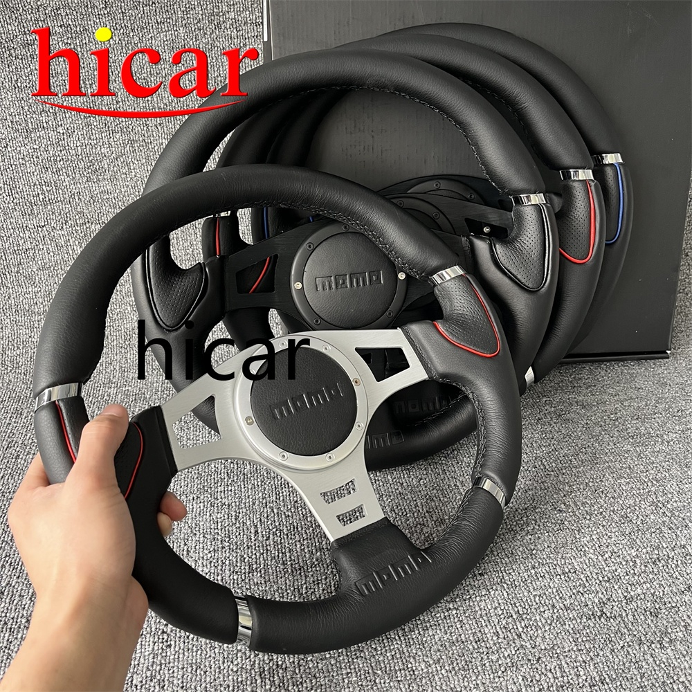 สินค้าคงคลังในสต็อก ภาพจริง พวงมาลัยแต่งmomoยกน้อยหนังแท้ 14 นิ้ว สําหรับรถแข่ง 340MM