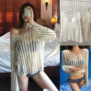 💛การจัดส่งรวดเร็ว💛เสื้อถักตาข่าย เสื้อลายหัวใจ เหมาะกับใส่กั…