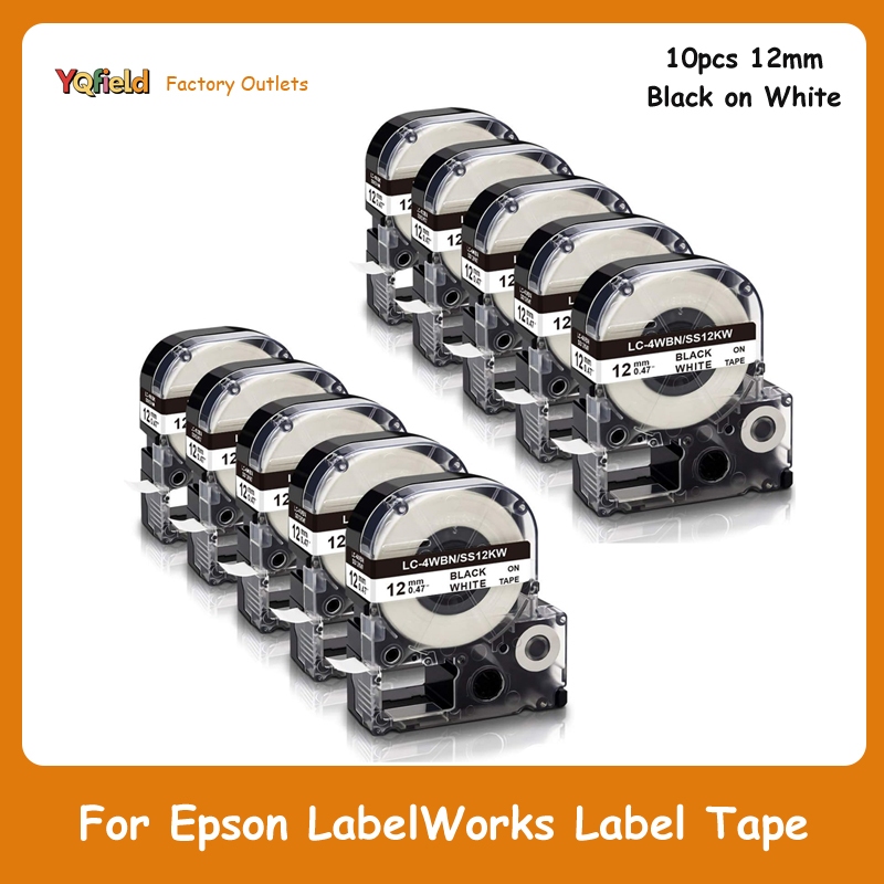 10 แพ็คสําหรับ Epson Label Maker เทป LK-4WBN LC-4WBN LC 4WBN9 SS12KW 12 มม.สีดําสีขาวป้ายเทปทํางานสําหรับ Epson LabelWorks LW300 LW400 LW500 LW700 LW-K200PX