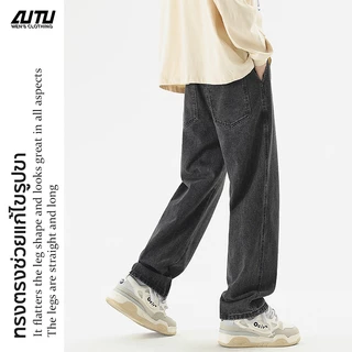 AUTU กางเกงยีนส์ผู้ชาย กางเกงขายาว baggy jeans เอวยางยืด สามสี สไตล์ลำลอง สไตล์สตรีท ใส่สบาย