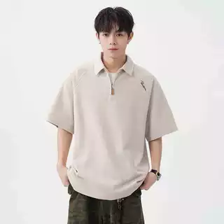 ⚡ProMan⚡เสื้อโปโลผู้ชายฤดูร้อน เสื้อซิปครึ่ง สีล้วน เรียบง่าย คลาสสิกแมทช์ลุคง่าย