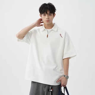 ⚡ProMan⚡เสื้อโปโลผู้ชายฤดูร้อน เสื้อซิปครึ่ง สีล้วน เรียบง่าย คลาสสิกแมทช์ลุคง่าย