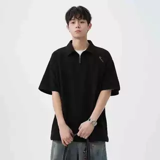 ⚡ProMan⚡เสื้อโปโลผู้ชายฤดูร้อน เสื้อซิปครึ่ง สีล้วน เรียบง่าย คลาสสิกแมทช์ลุคง่าย