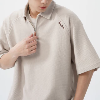 ⚡ProMan⚡เสื้อโปโลผู้ชายฤดูร้อน เสื้อซิปครึ่ง สีล้วน เรียบง่าย คลาสสิกแมทช์ลุคง่าย